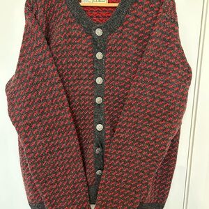 L.L. Bean Red and Gray Cardigan Sweater